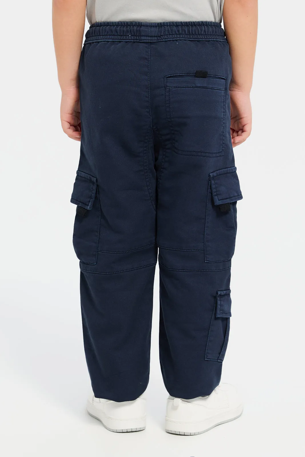 Boys Navy Cargo Pocket Denim Joggers