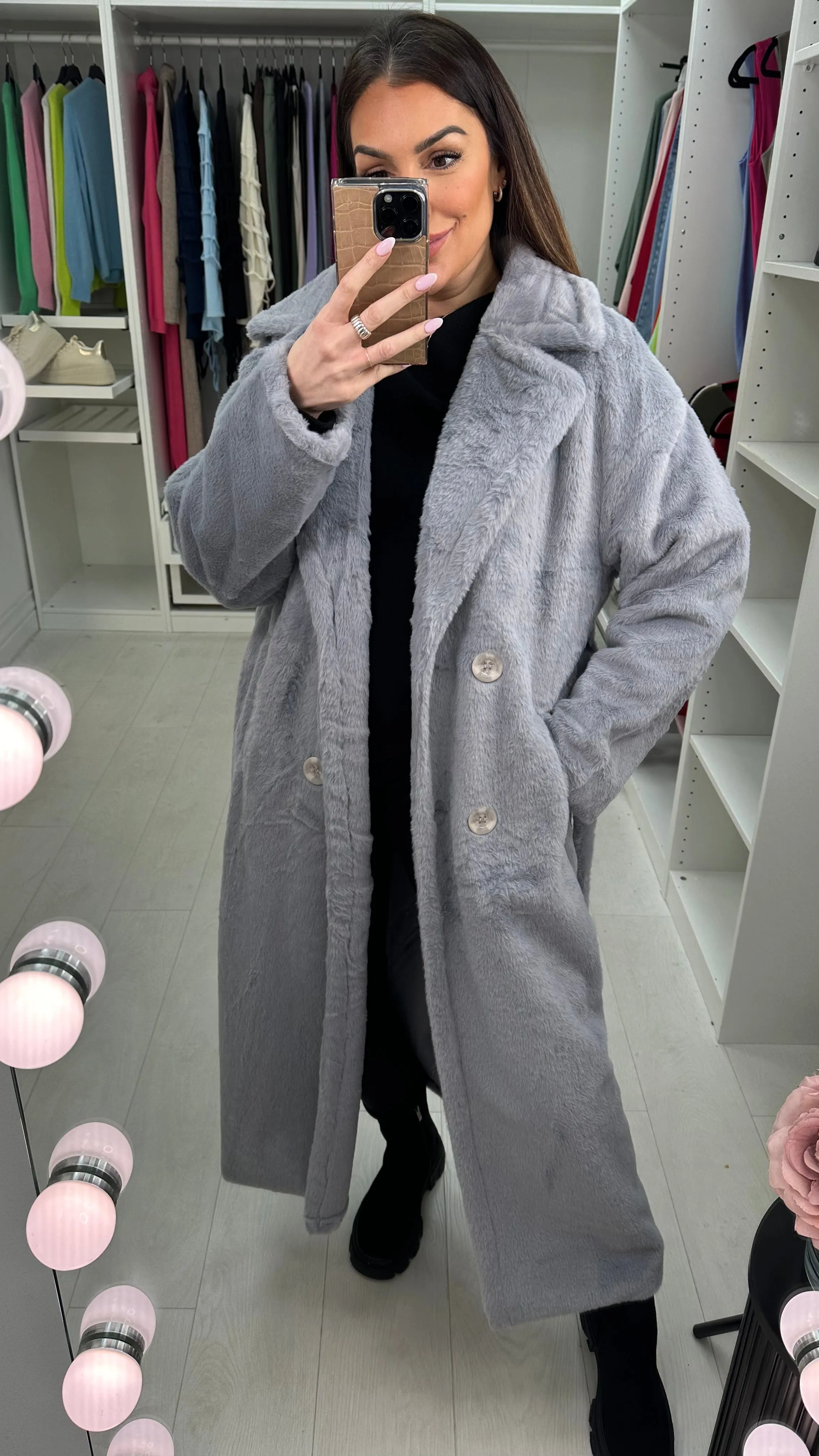 Chantel Faux Fur Longline Belted Coat