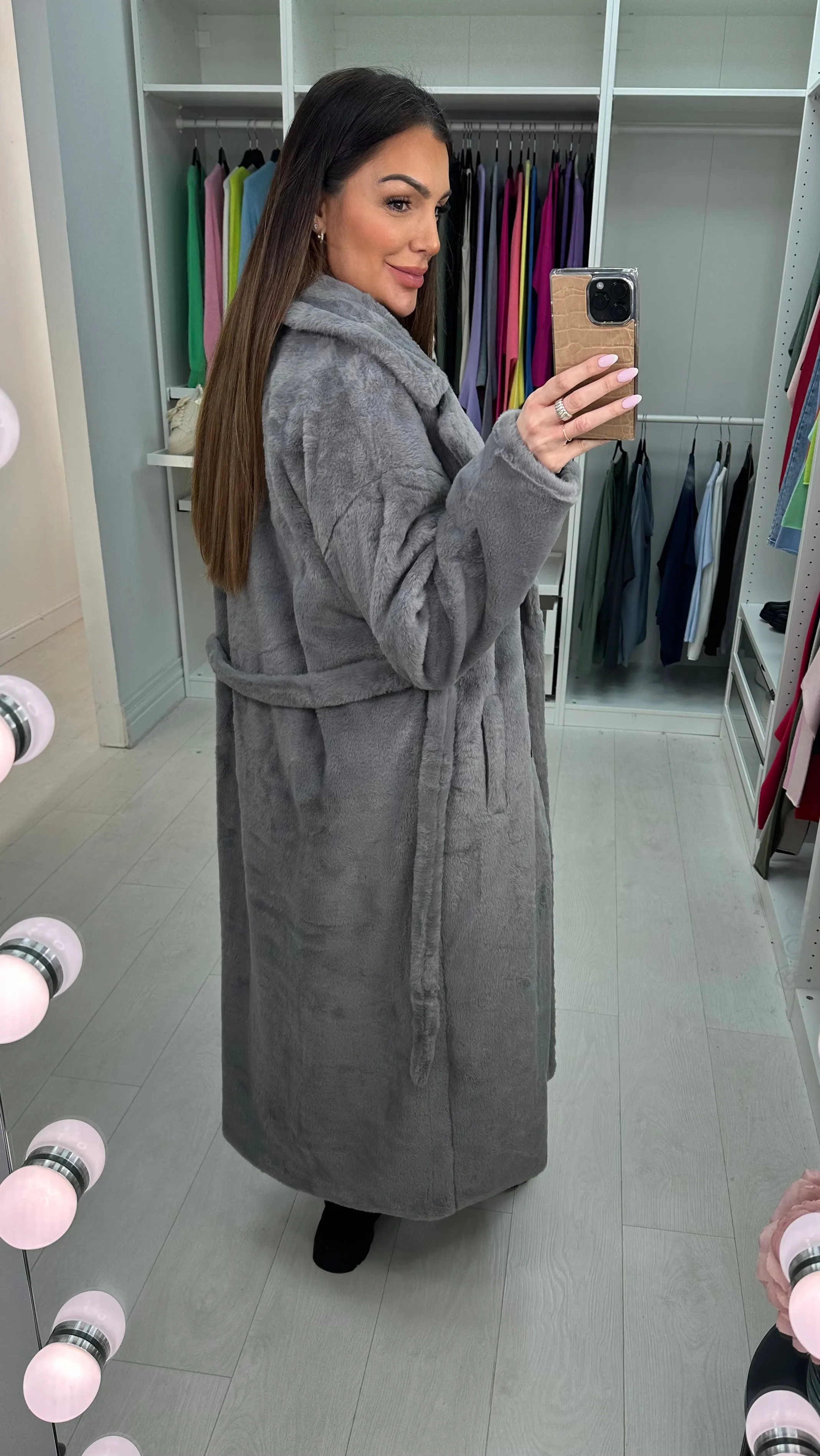 Chantel Faux Fur Longline Belted Coat