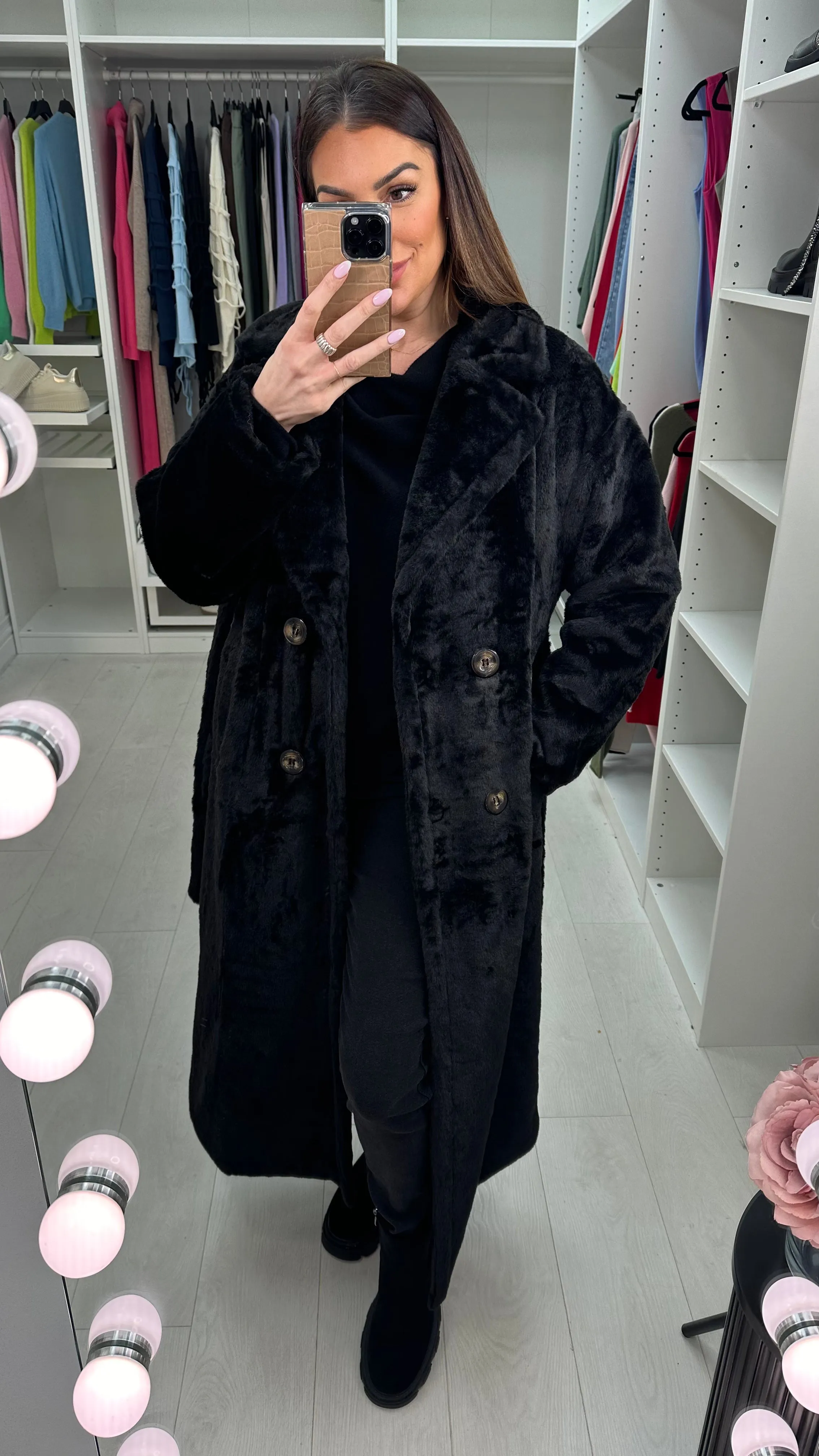 Chantel Faux Fur Longline Belted Coat