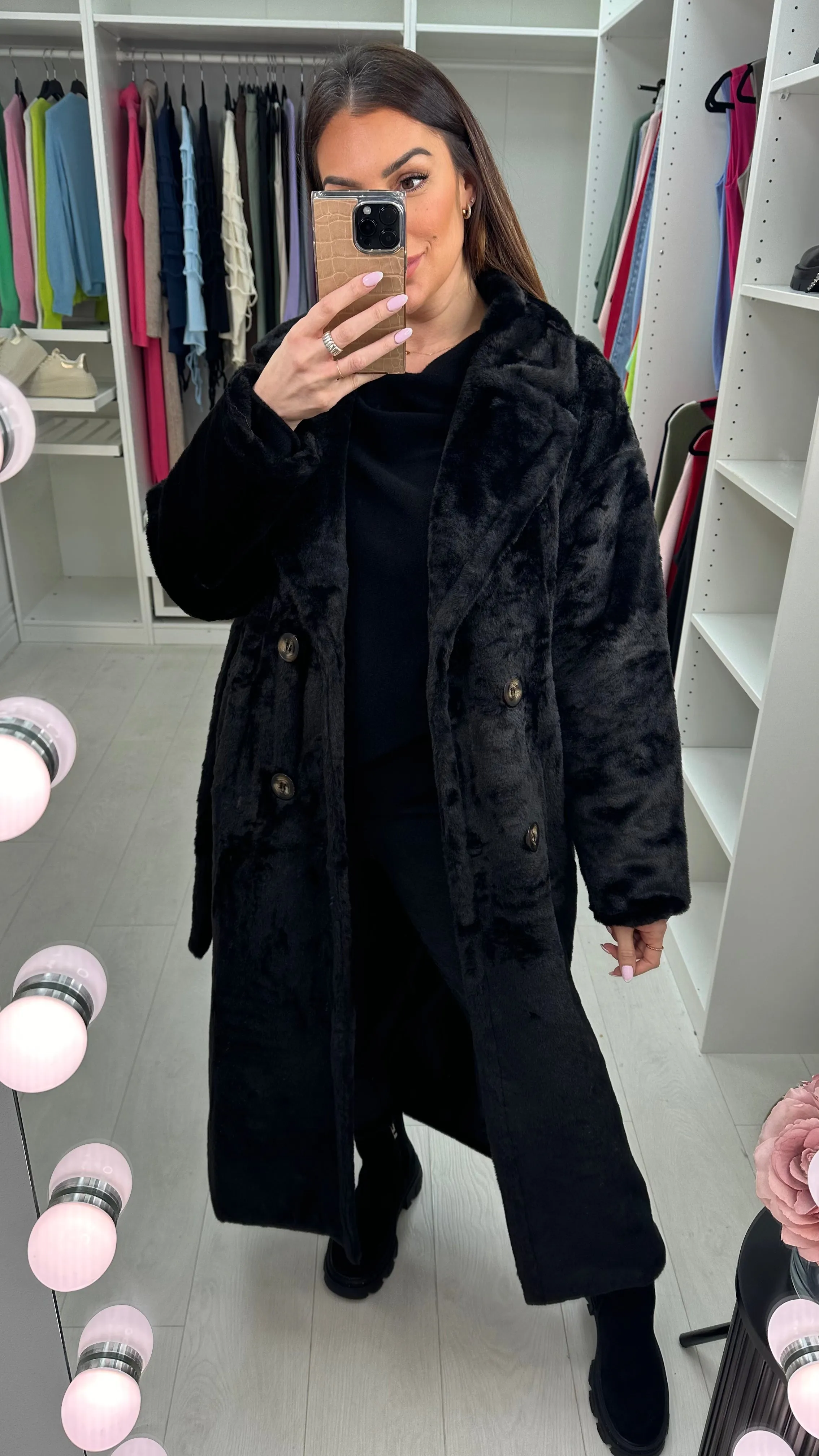 Chantel Faux Fur Longline Belted Coat