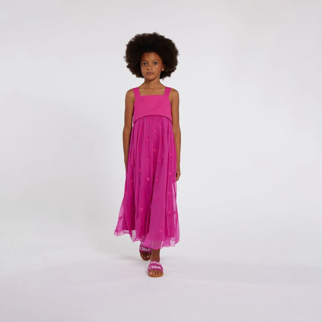 Chloé embroidered silk dress, pink