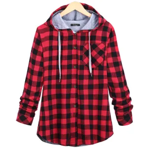 Christmas Plaid Loose Hoodie Plus Size Coat