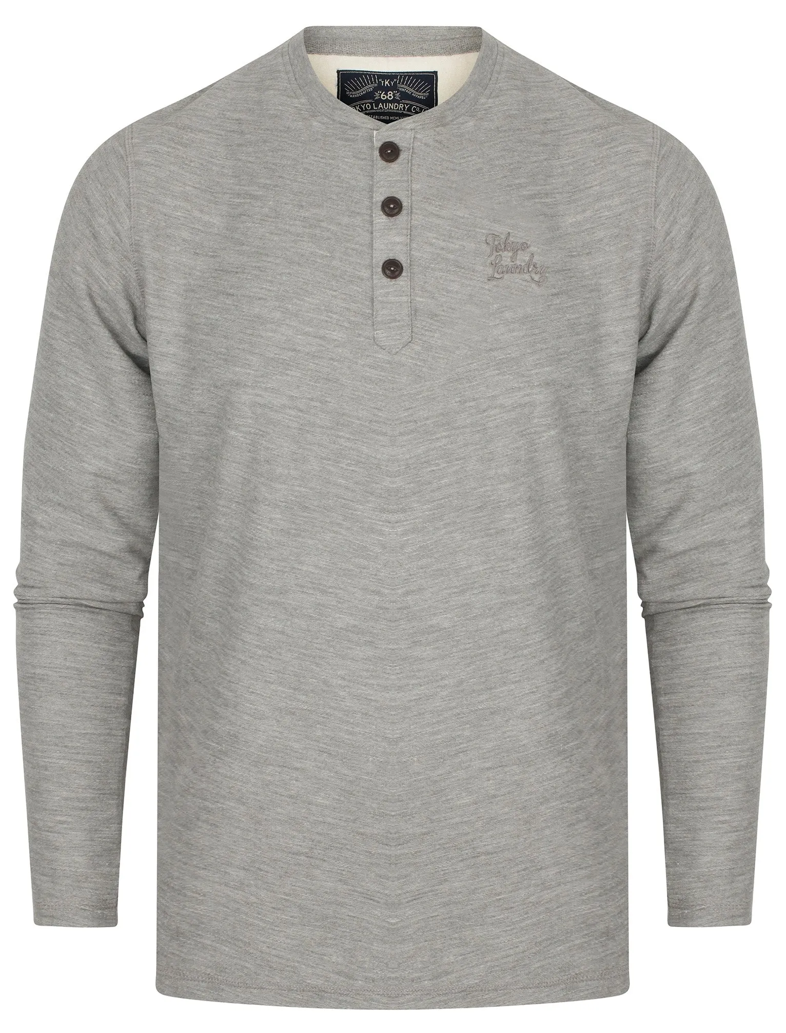 Harlowton Henley Long Sleeve Cotton Top In Light Grey Marl - Tokyo Laundry