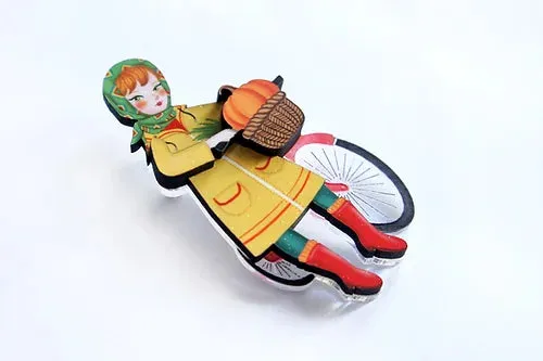 LaliBlue : Thanksgiving : Girl with bicycle brooch