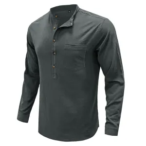 Mens Casual Blouse  Flex Henley Long Sleeve Pocket T Shirts Loose Tops  |  220505