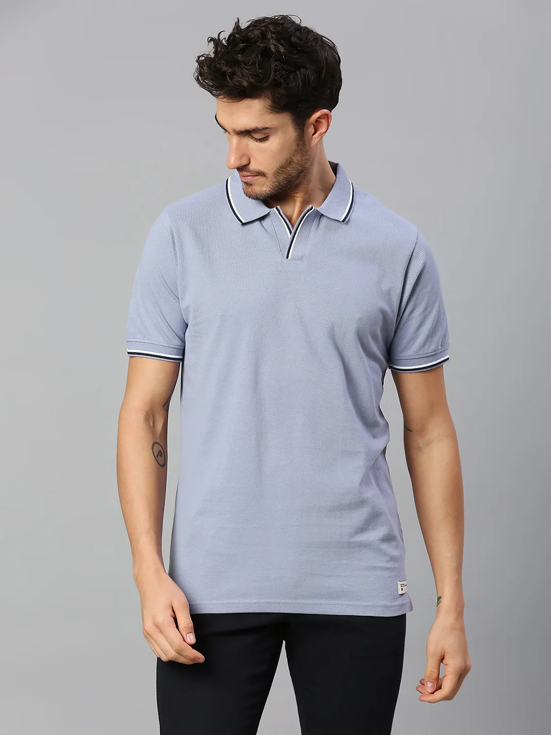 Men's Pure Cotton Solid Half Sleeves Polo T-Shirt (Light Blue)