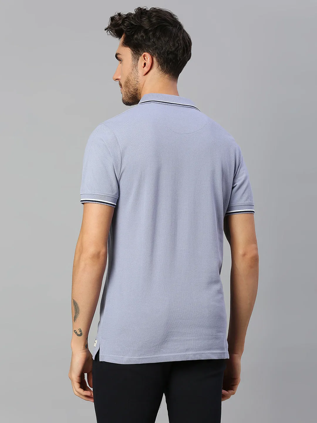 Men's Pure Cotton Solid Half Sleeves Polo T-Shirt (Light Blue)