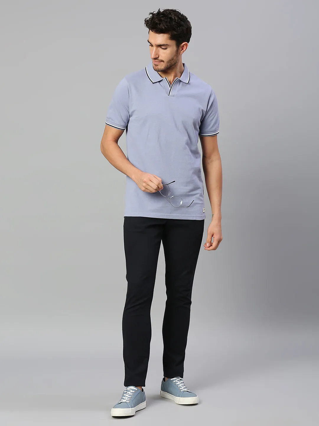 Men's Pure Cotton Solid Half Sleeves Polo T-Shirt (Light Blue)