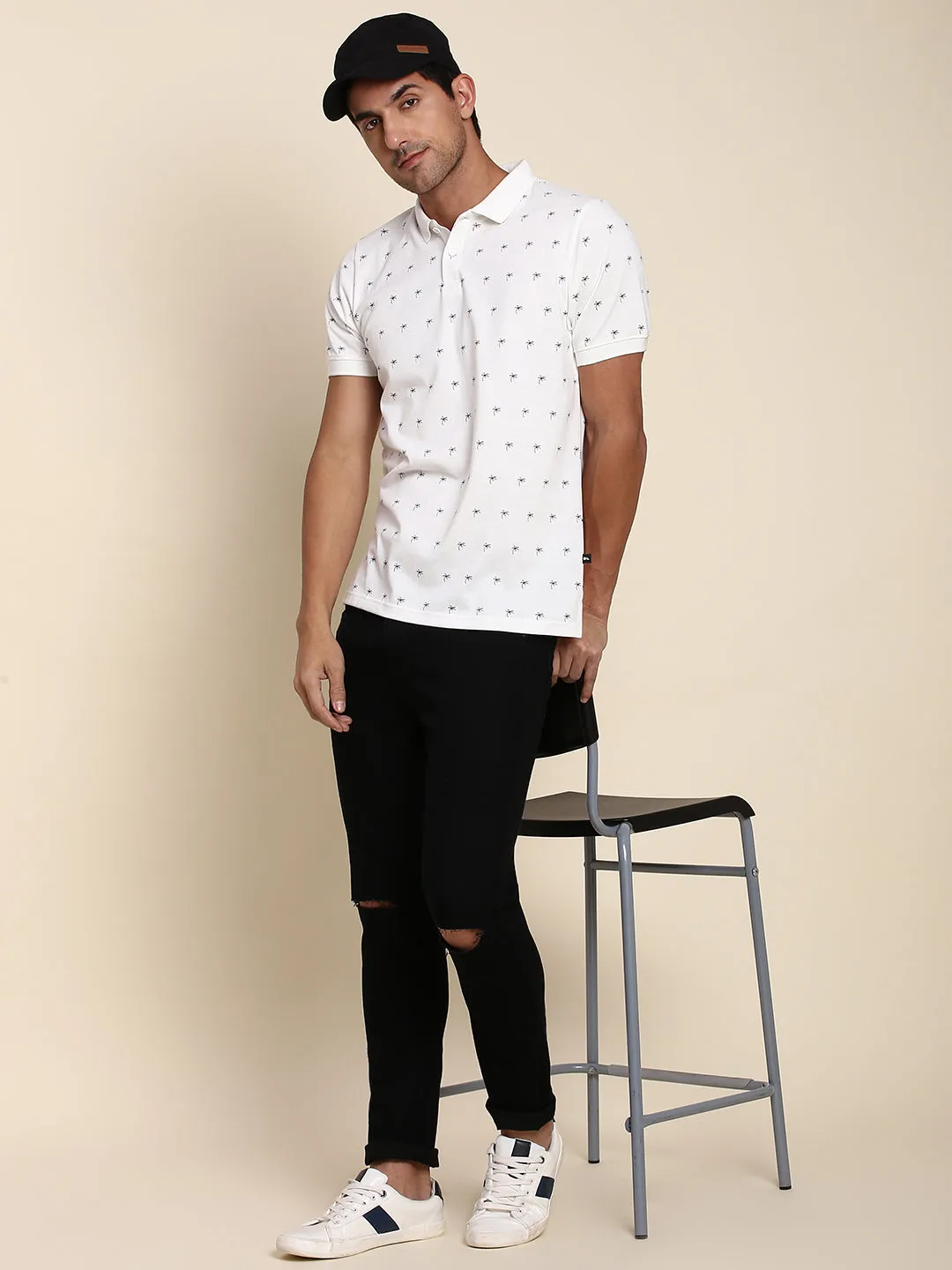Men's Soft And Stretchy Fabric Offwhite Casual Polo Tshirt