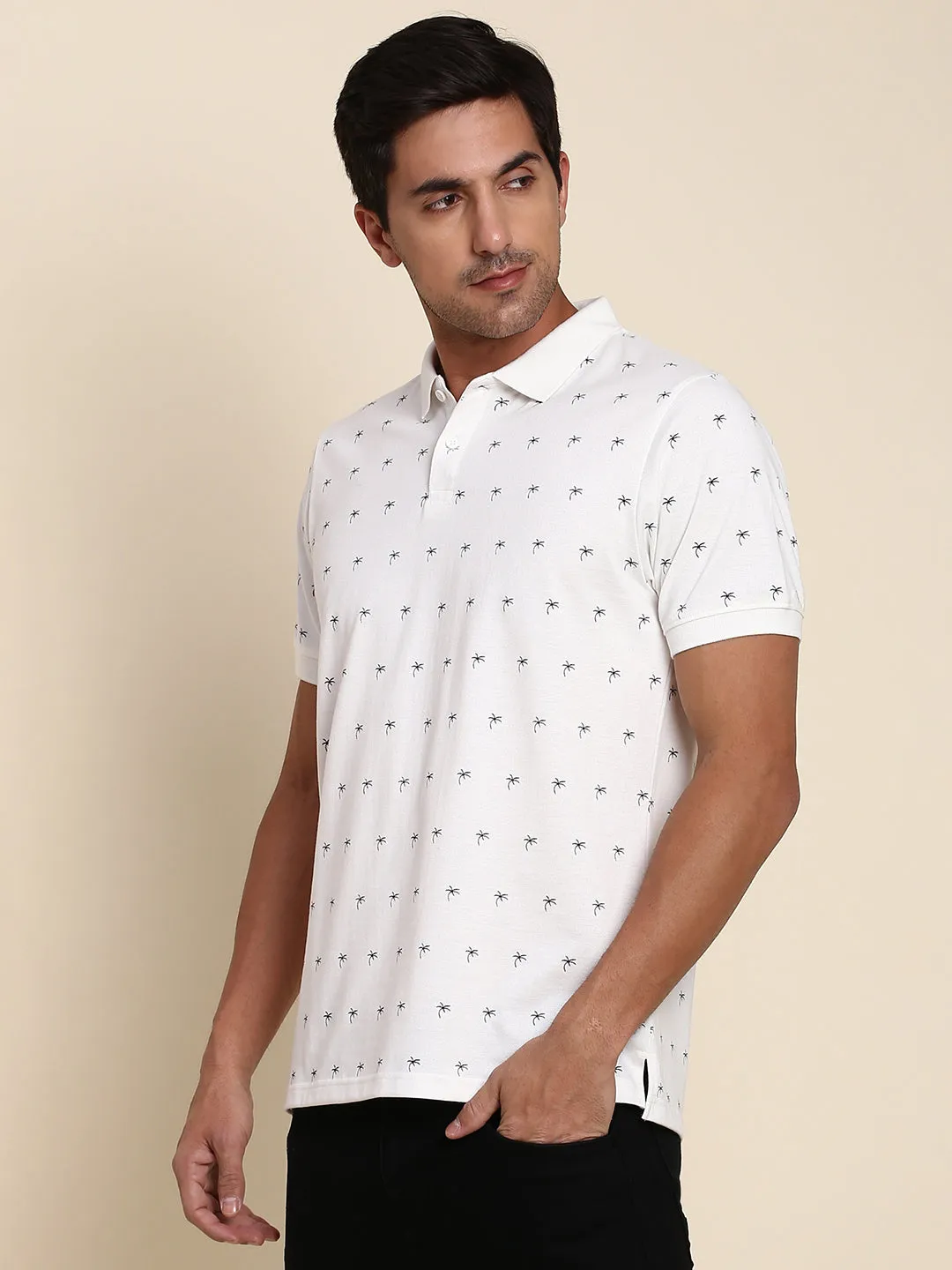 Men's Soft And Stretchy Fabric Offwhite Casual Polo Tshirt
