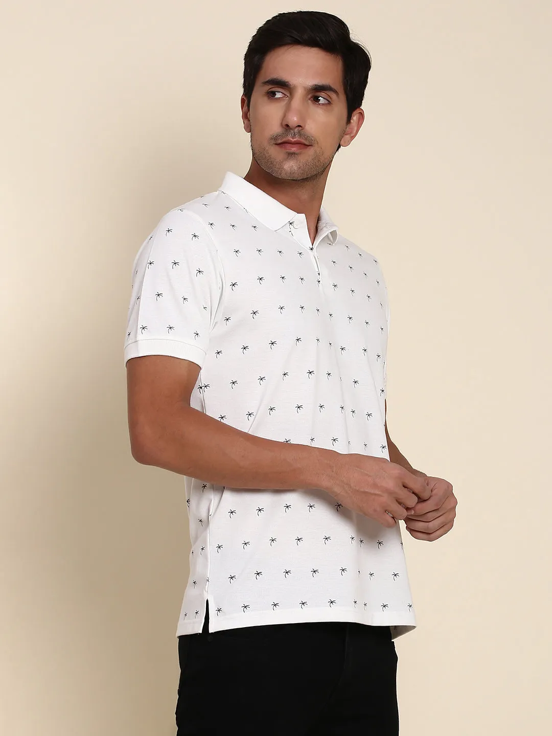 Men's Soft And Stretchy Fabric Offwhite Casual Polo Tshirt