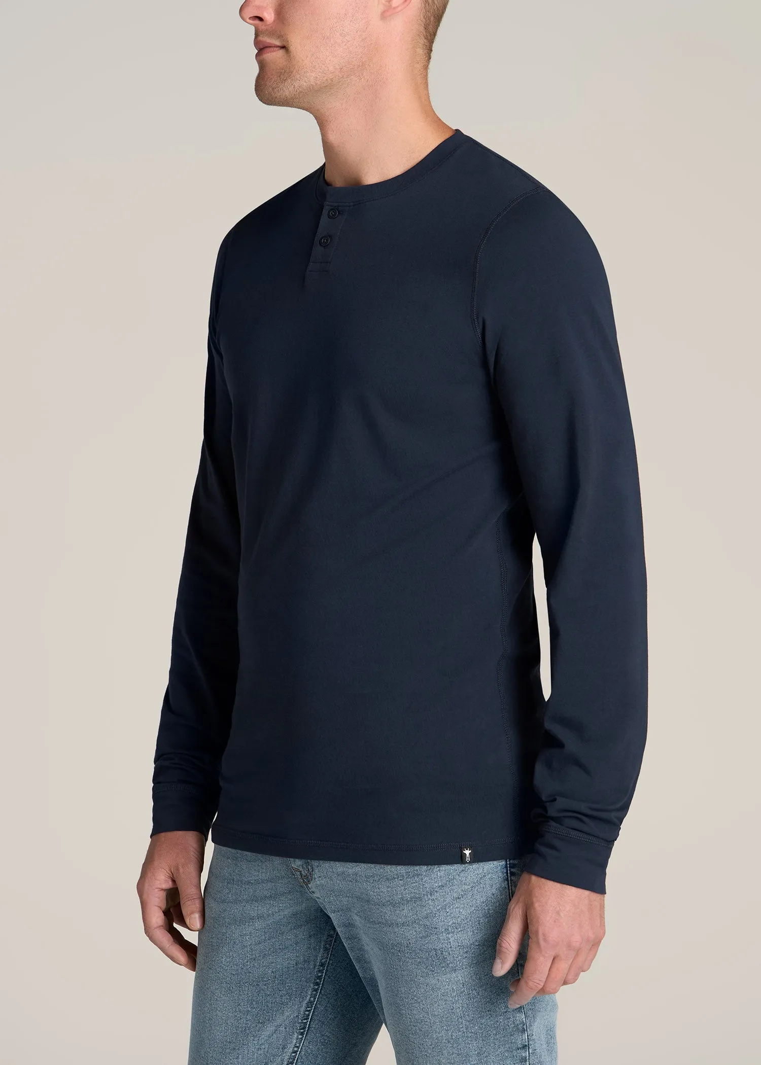 Pima Stretch Knit Henley Shirt for Tall Men in Evening Blue