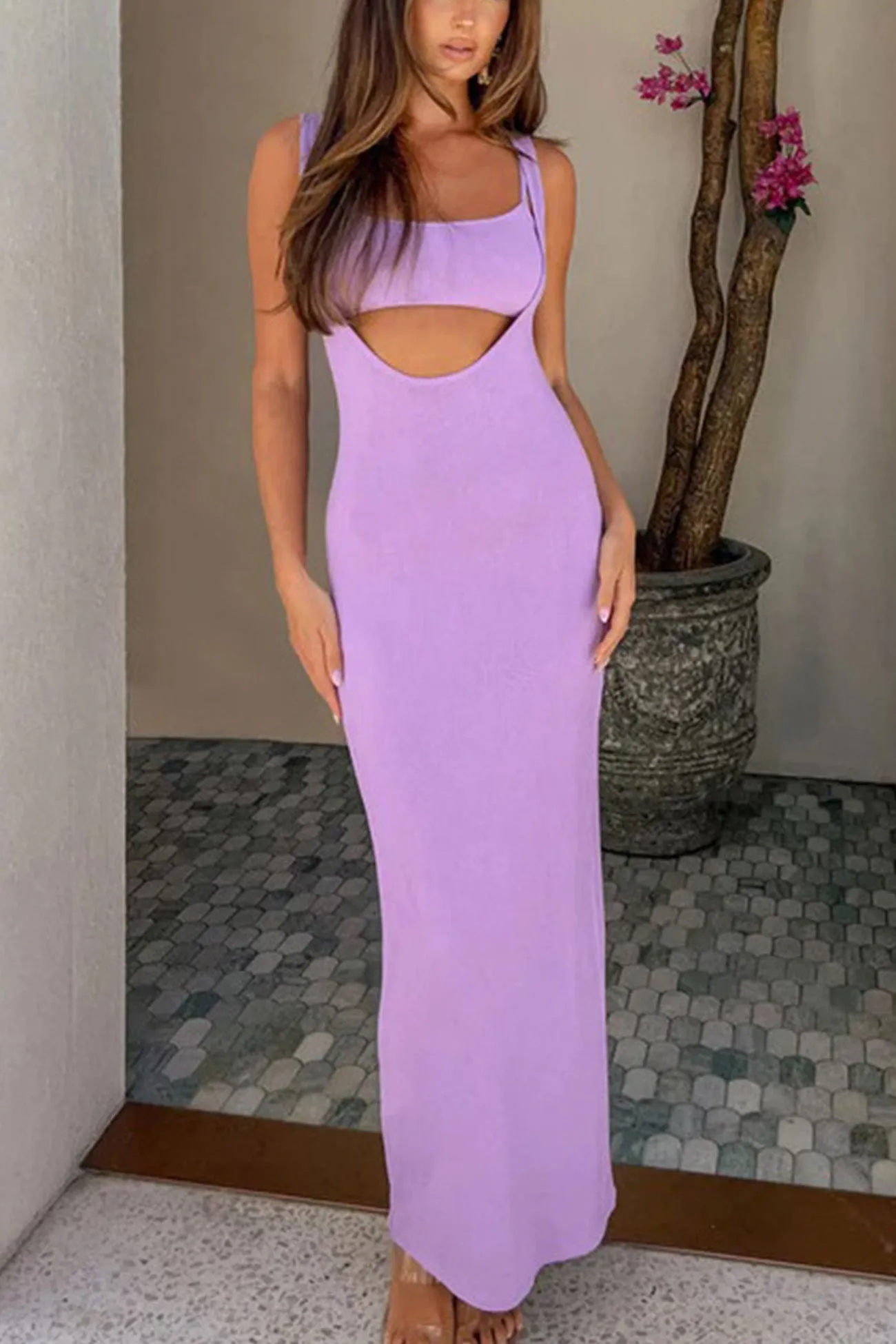 Solid Color Sleeveless Two-Way Midi Dress