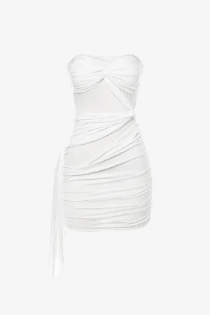 White Twist Front Strapless Mini Dress