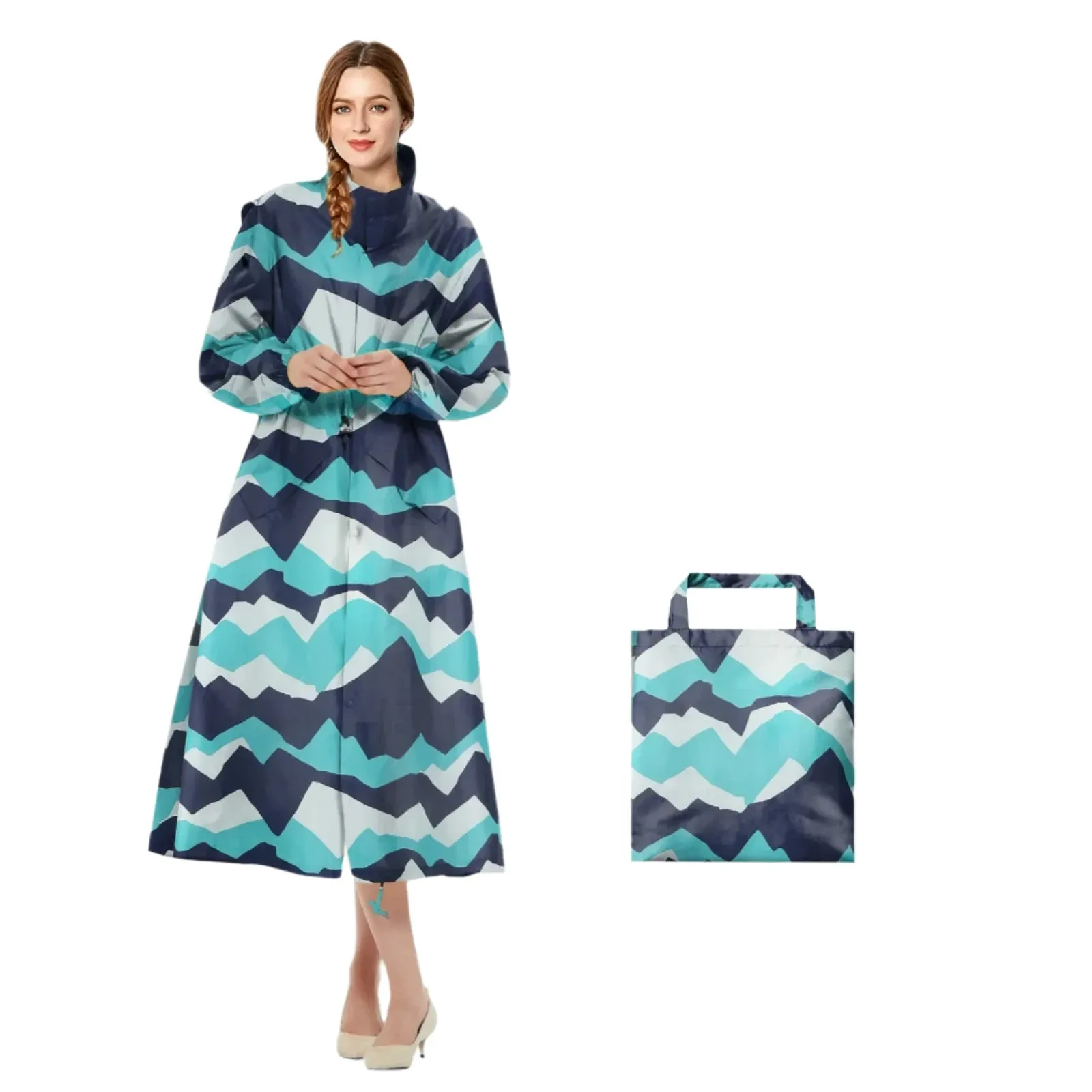 Womens Stylish Waterproof Raincoats with Travel Tote Bag