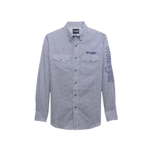 Wrangler Men's Logo Classic Fit Blue Shirt