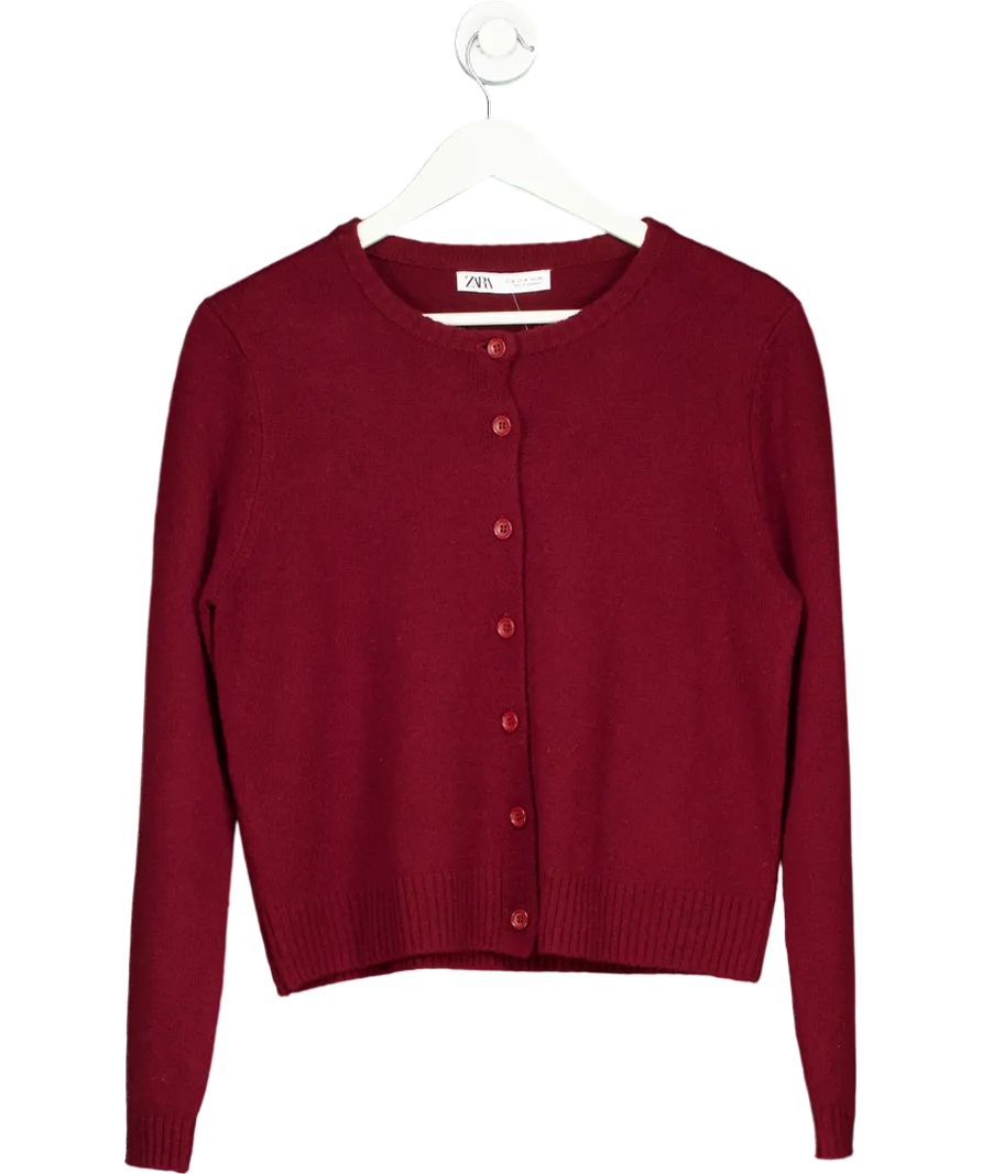 ZARA Red Burgundy Wool Classic Cardigan UK M