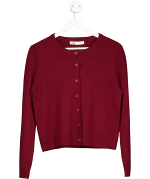 ZARA Red Burgundy Wool Classic Cardigan UK M
